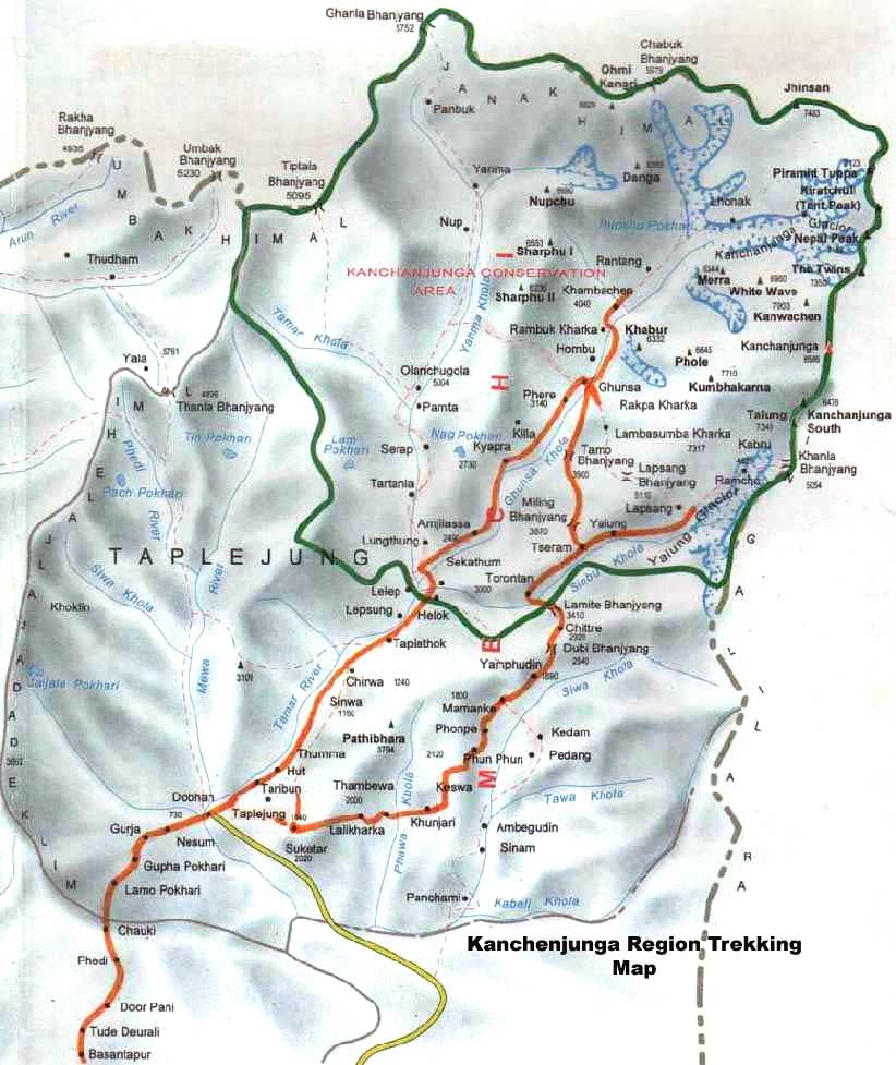 route map of Kanchenjunga North Base Camp Trek