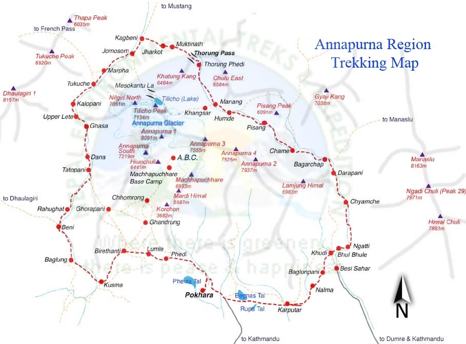route map of Annapurna Cultural Trek