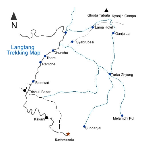 route map of Langtang Ganja La Pass Trek